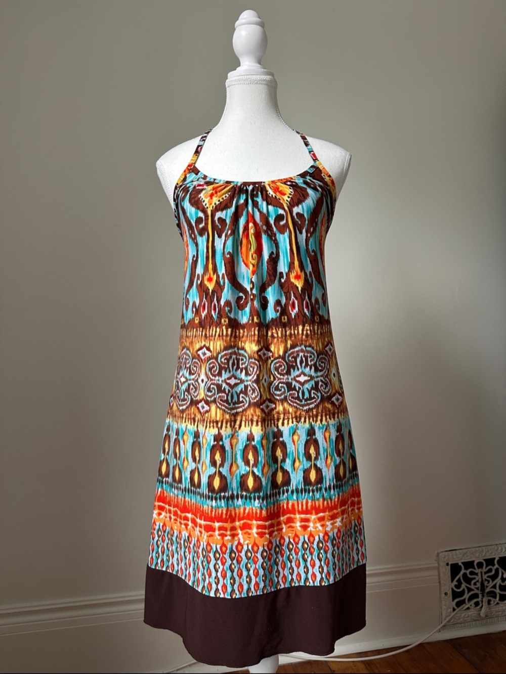 SUZY SHIER Y2K Vacation Festival Summer Halter Neck Mini Dress Size Small